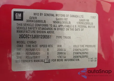 2008 Chevrolet Silverado 1500 Lt1 from USA, damaged, VIN 2GCEC13J681206561